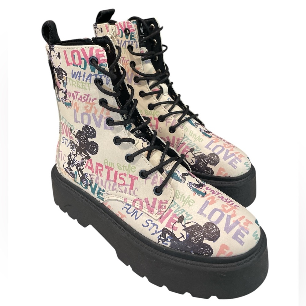 Zara Disney 100 Chunky Heel Combat Boots Size 36 (5.5) New